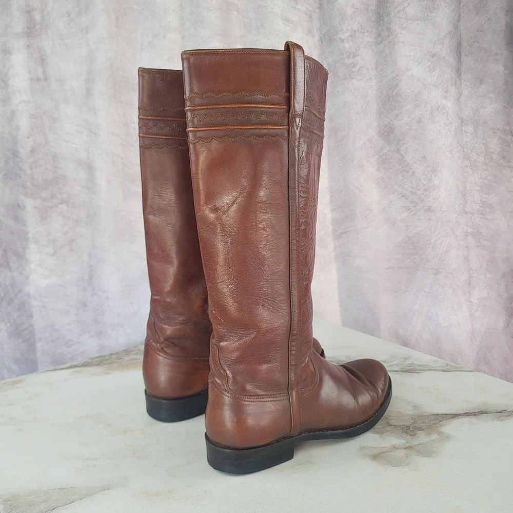 Vintage Lucchese Knee High Western Boots Women's Size 8.5 B READ
